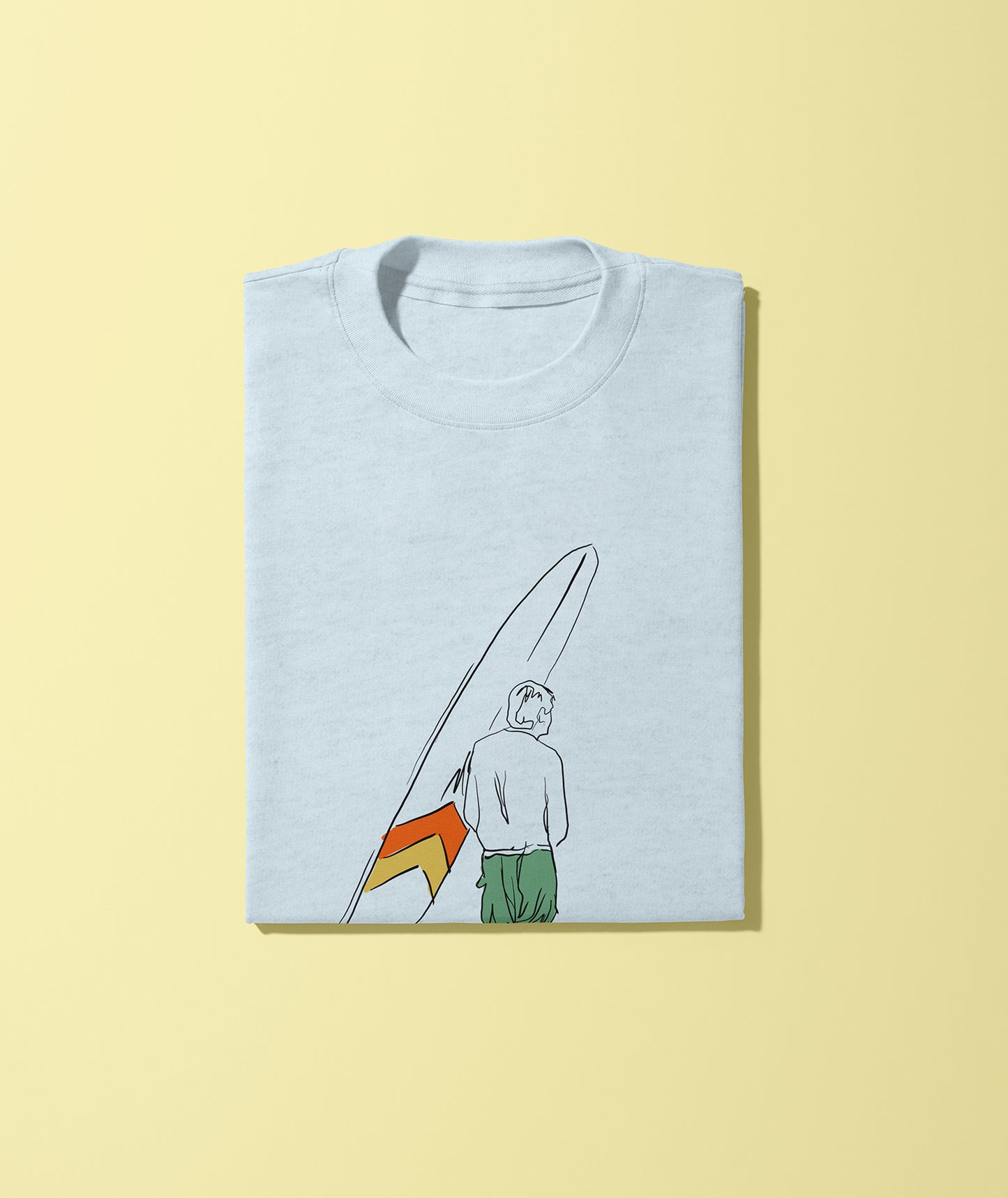 Crew neck t-shirt with a graphic print of a surfer on the front.