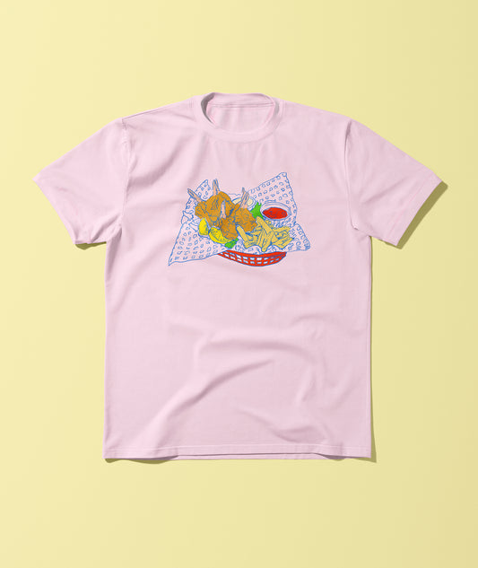T-shirt with a shrimp basket illustration