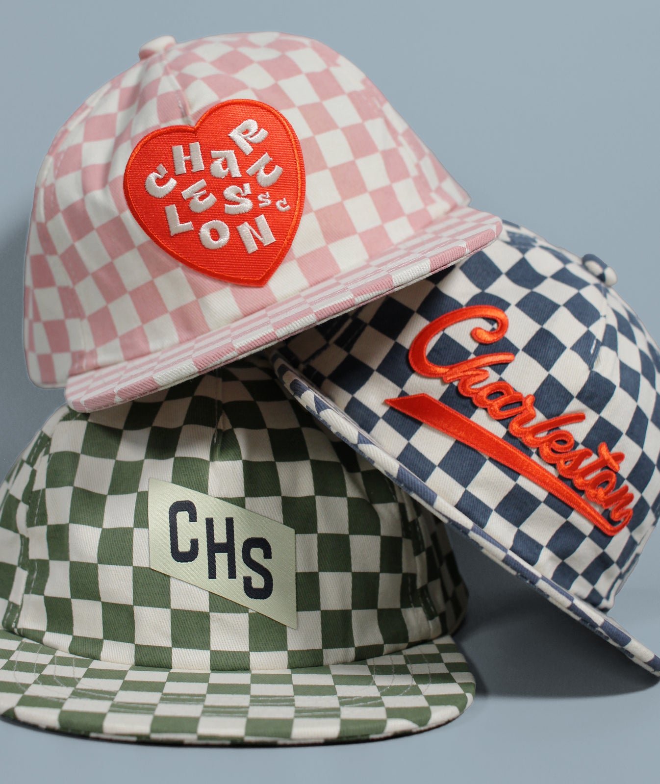 I Heart Charleston Checkerboard Kids Hat - Pink